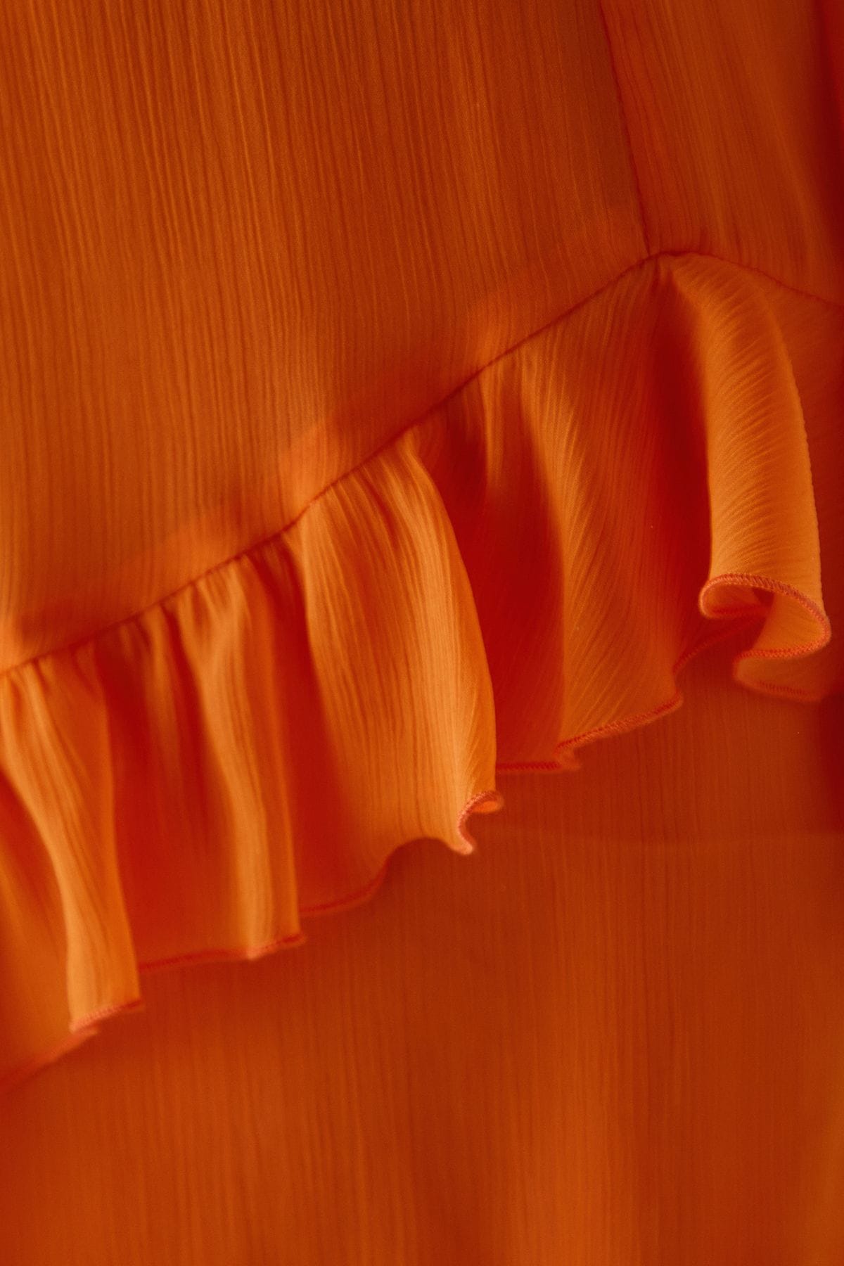 Warehouse Petite Chiffon Ruffle Cold Shoulder Midi Dress Orange image 5