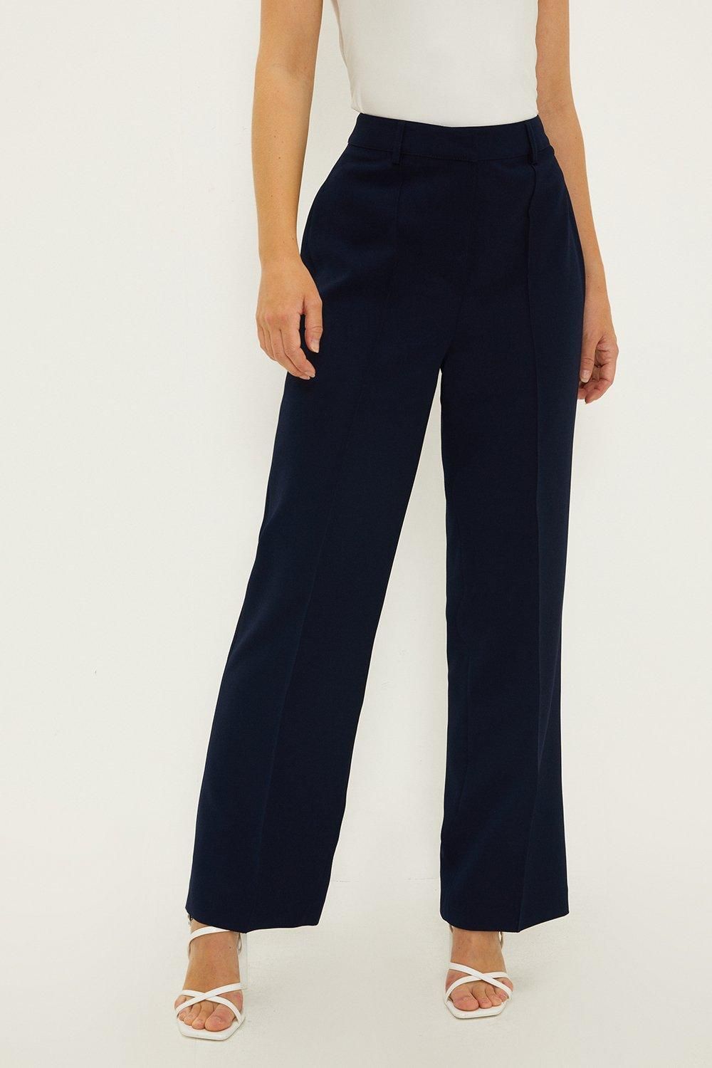 Oasis Pin Stitch Crepe Straight Leg Tailored Trousers Navy image 4