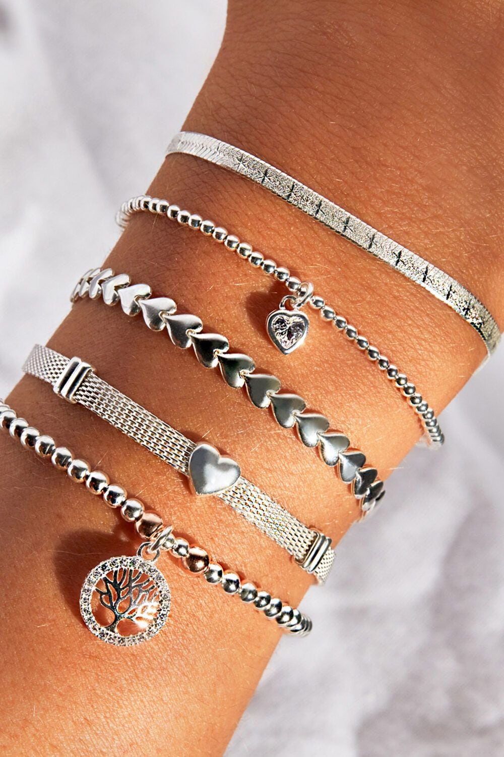 Simply Silver Sterling Silver 925 With Cubic Zirconia Heart Stretch Bracelets image 2