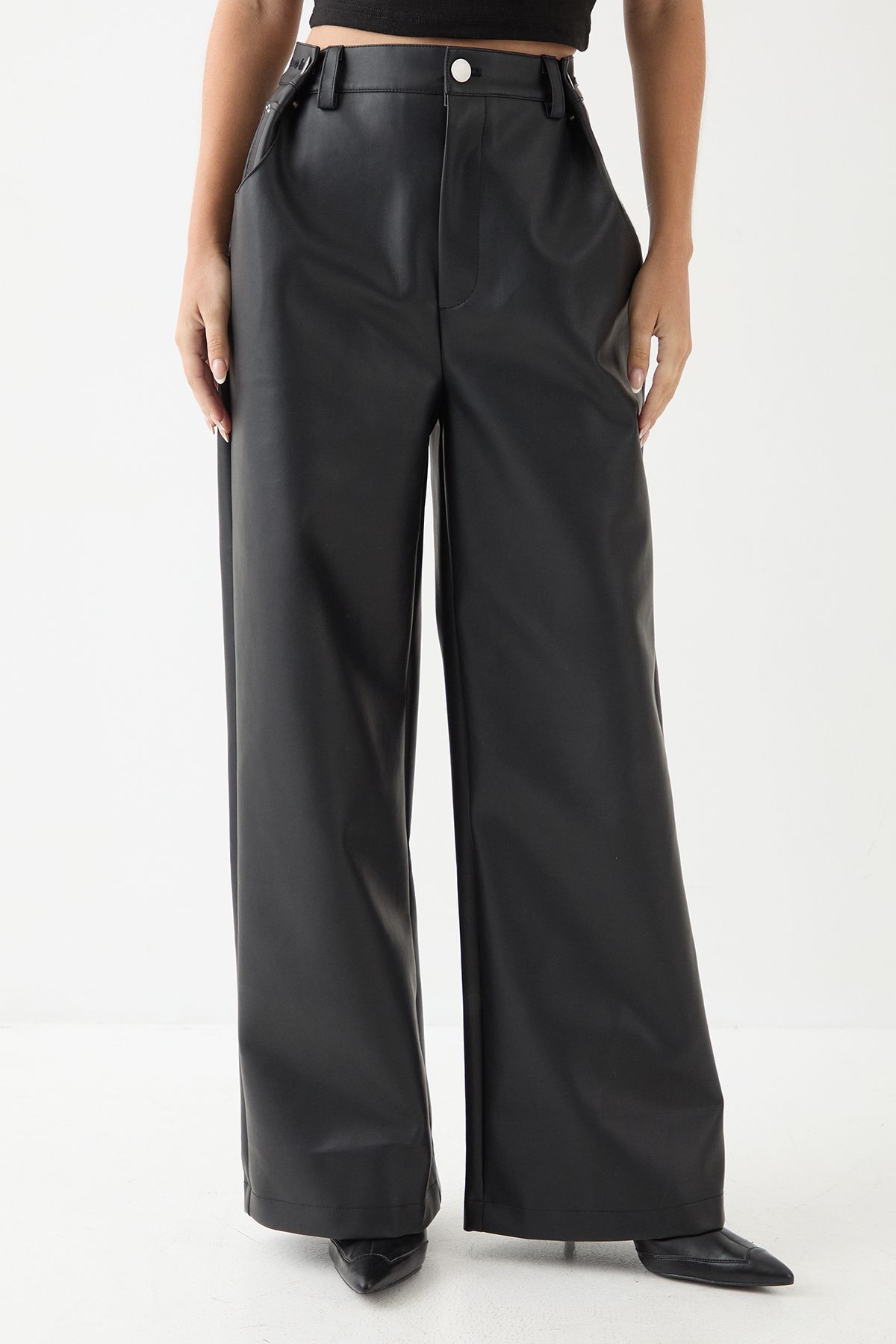 MissPap Slouch Faux Leather Pants Black image 2