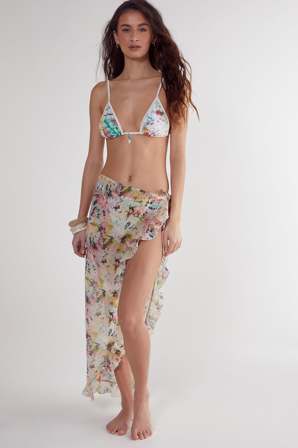 NastyGal Tie Dye Ruffle Beach Skirt Multi