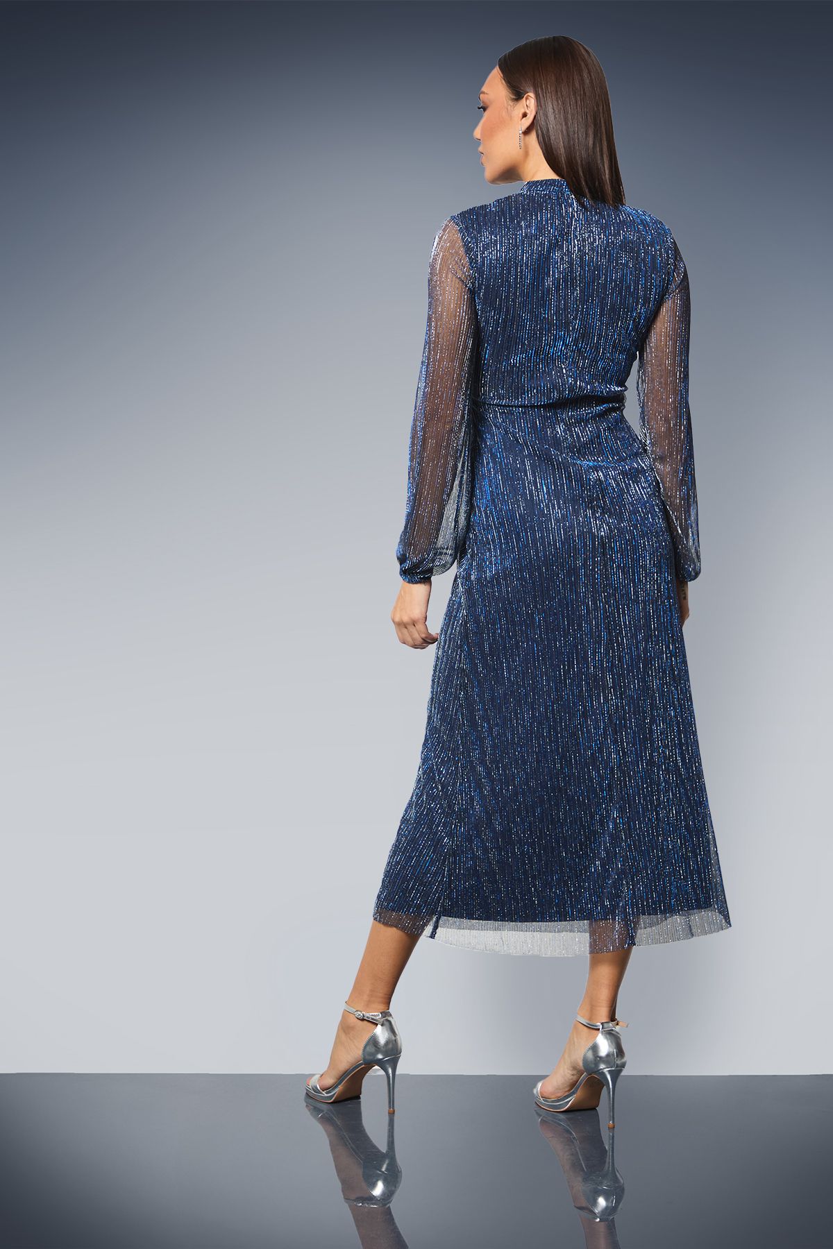 Principles Keyhole Detail Sparkle Plisse Jersey Midi Dress Blue image 3