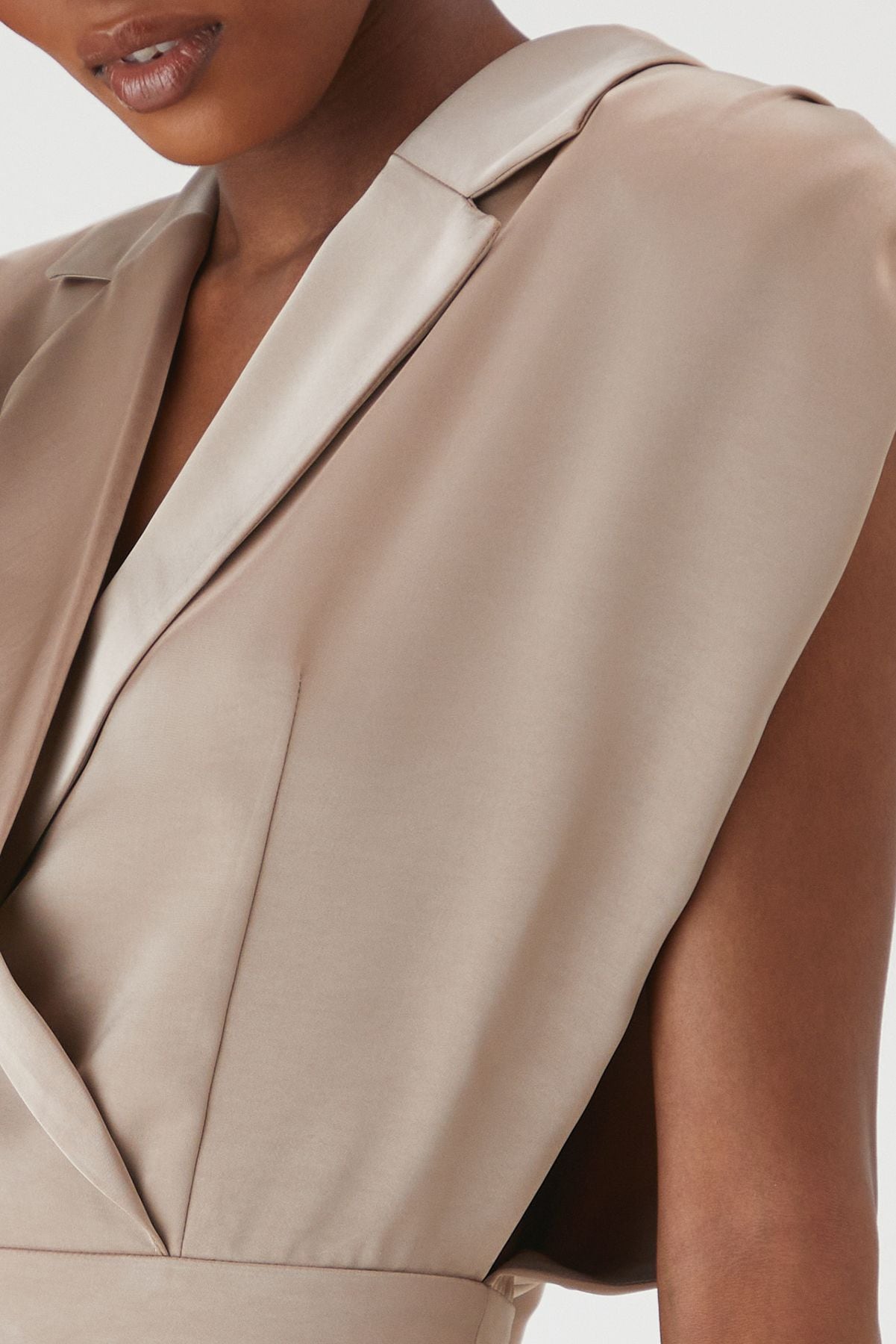 MissPap Premium Satin Padded Shoulder Playsuit Champagne image 5