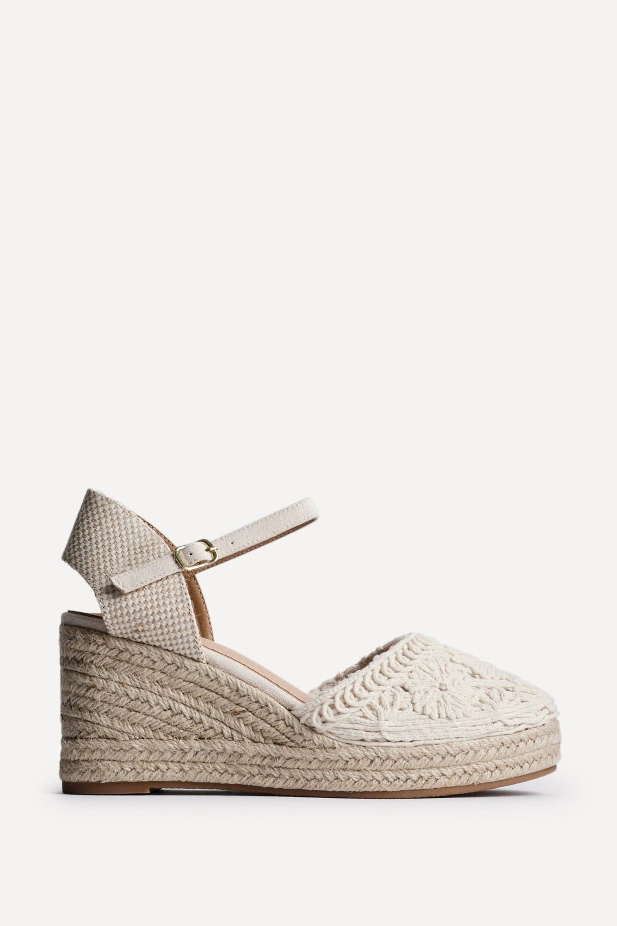 Linzi Mystic Beige Embroidered Espadrille Wedges
