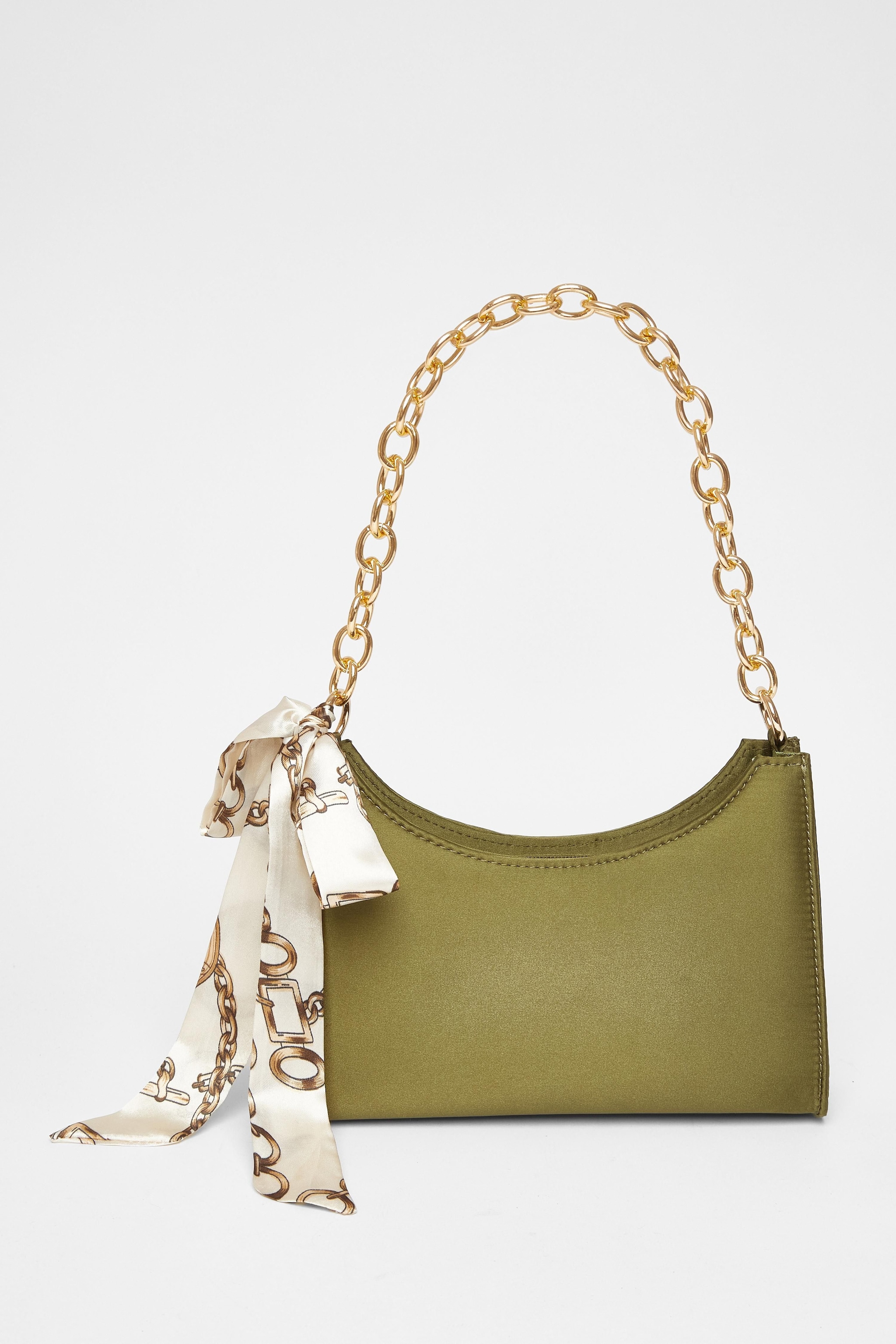 Quiz Green Satin Chain Shoulder Bag image 3