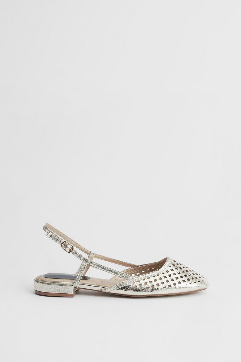 Oasis Angie Faux Metallic Leather Cutout Sling Back Flat Shoes Gold