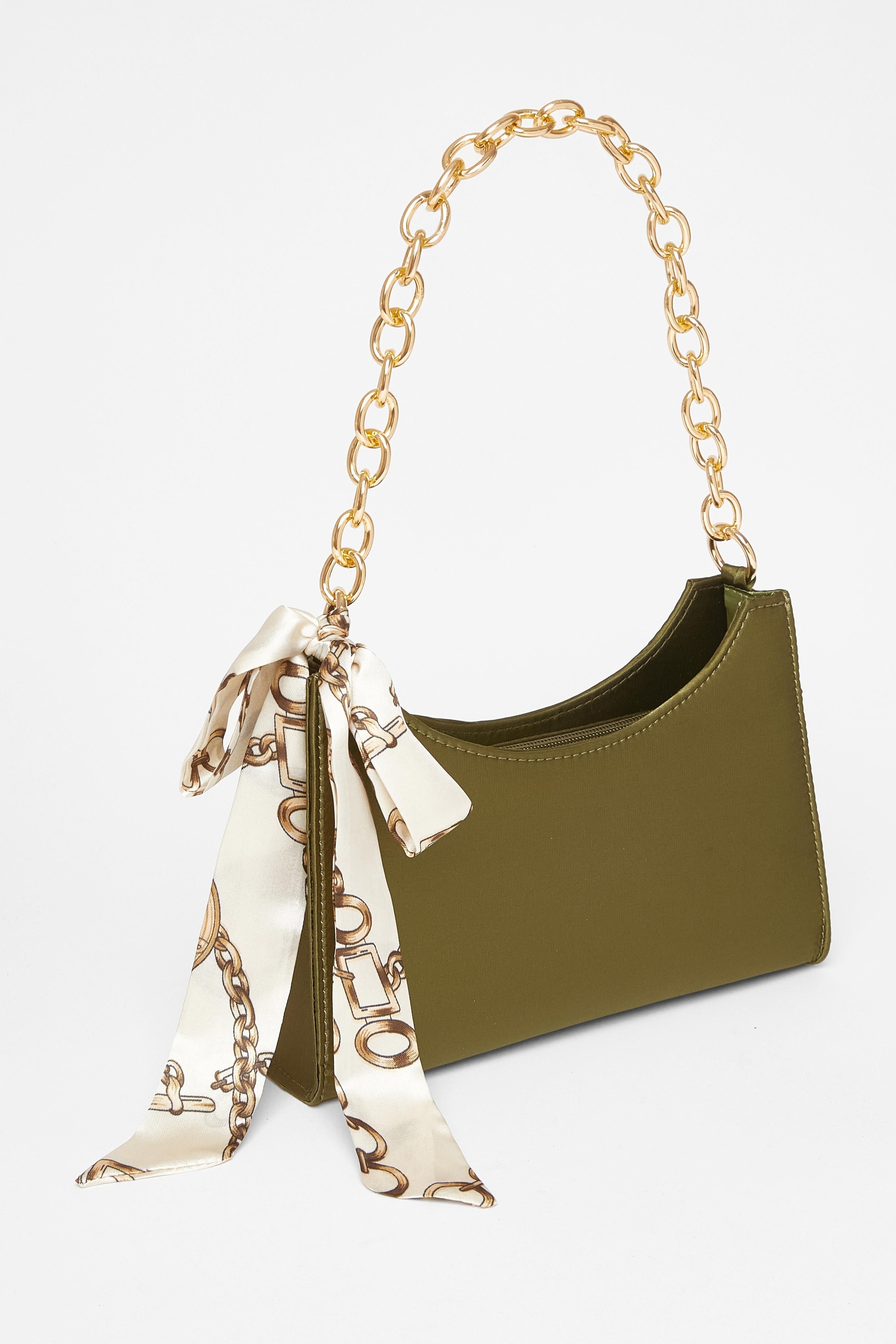 Quiz Green Satin Chain Shoulder Bag image 1