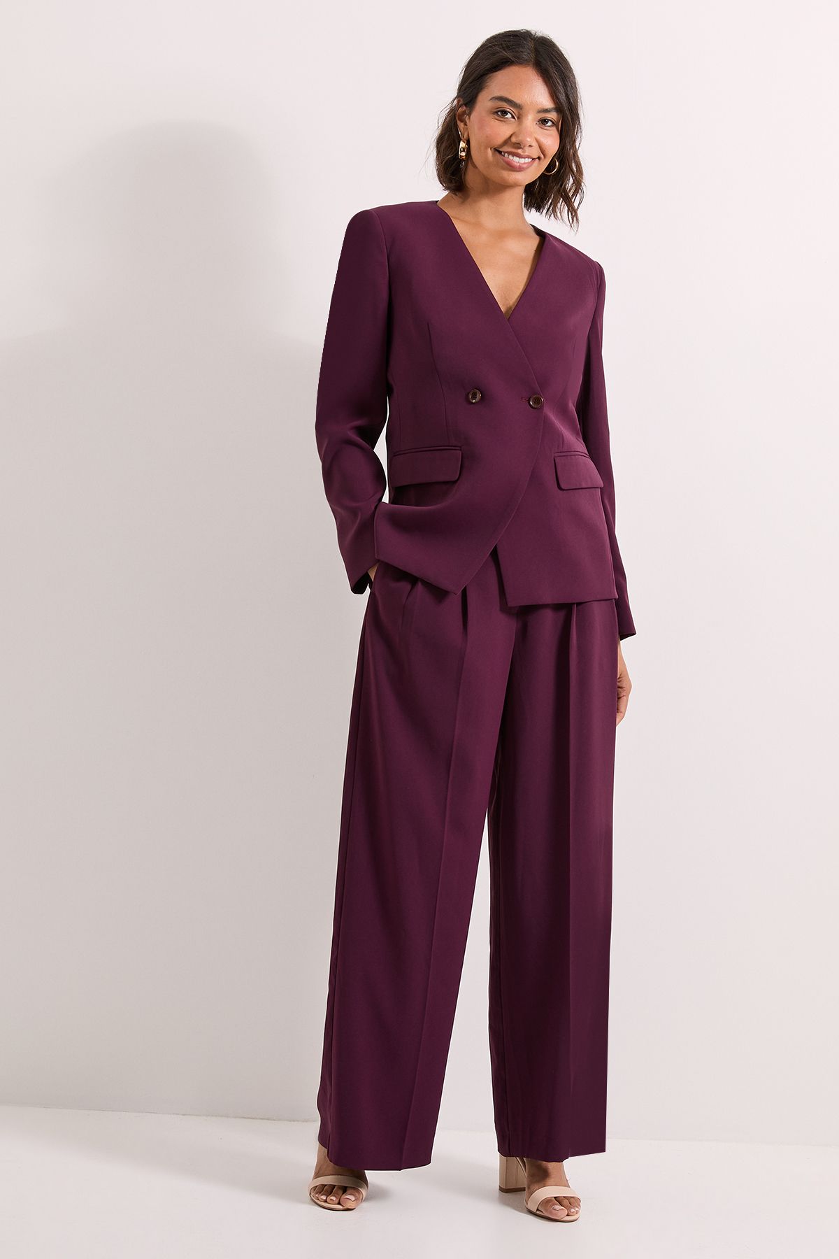 Dorothy Perkins Pleated Wide Leg Trouser Berry image 2