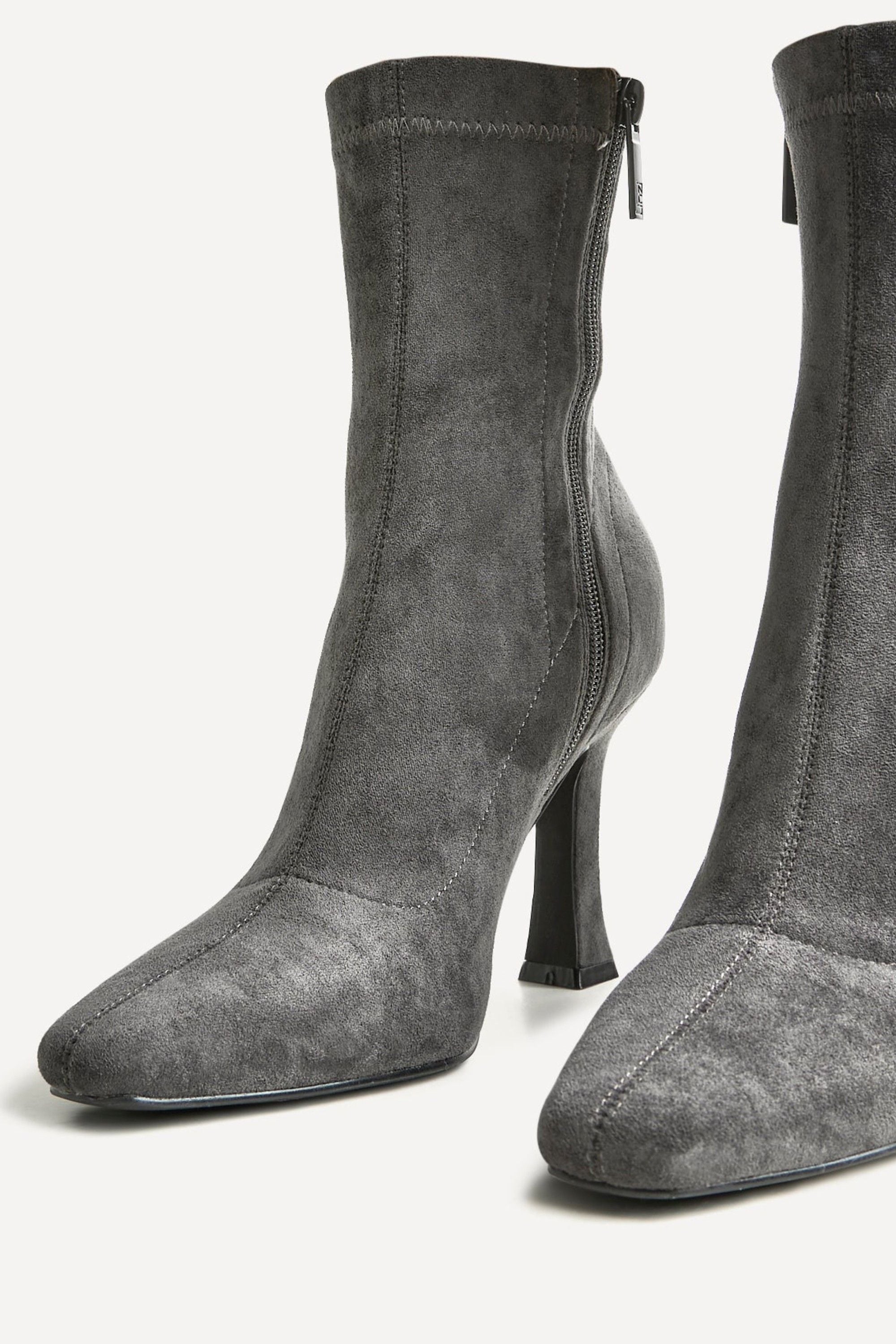 Linzi Lovato Grey Faux Suede Square Toe Heeled Sock Boot image 5