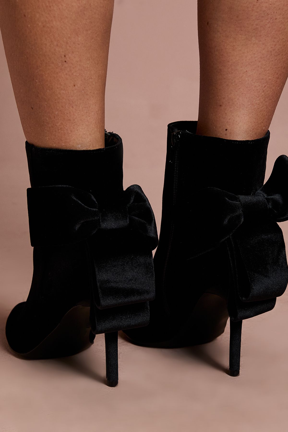 Coast Camilla Velvet Bow Back Stiletto High Heeled Ankle Boots Black image 3