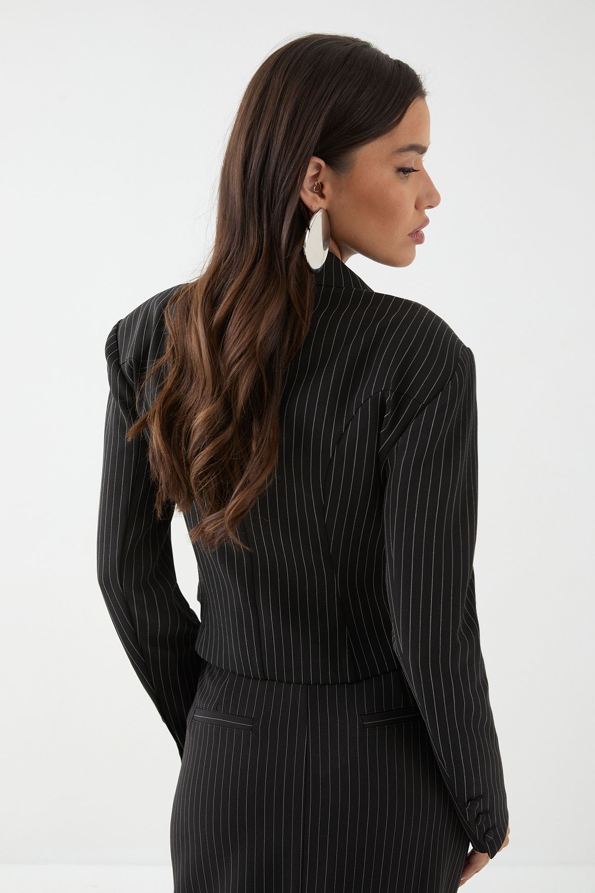 MissPap Cinched Waisted Crop Blazer Black image 3