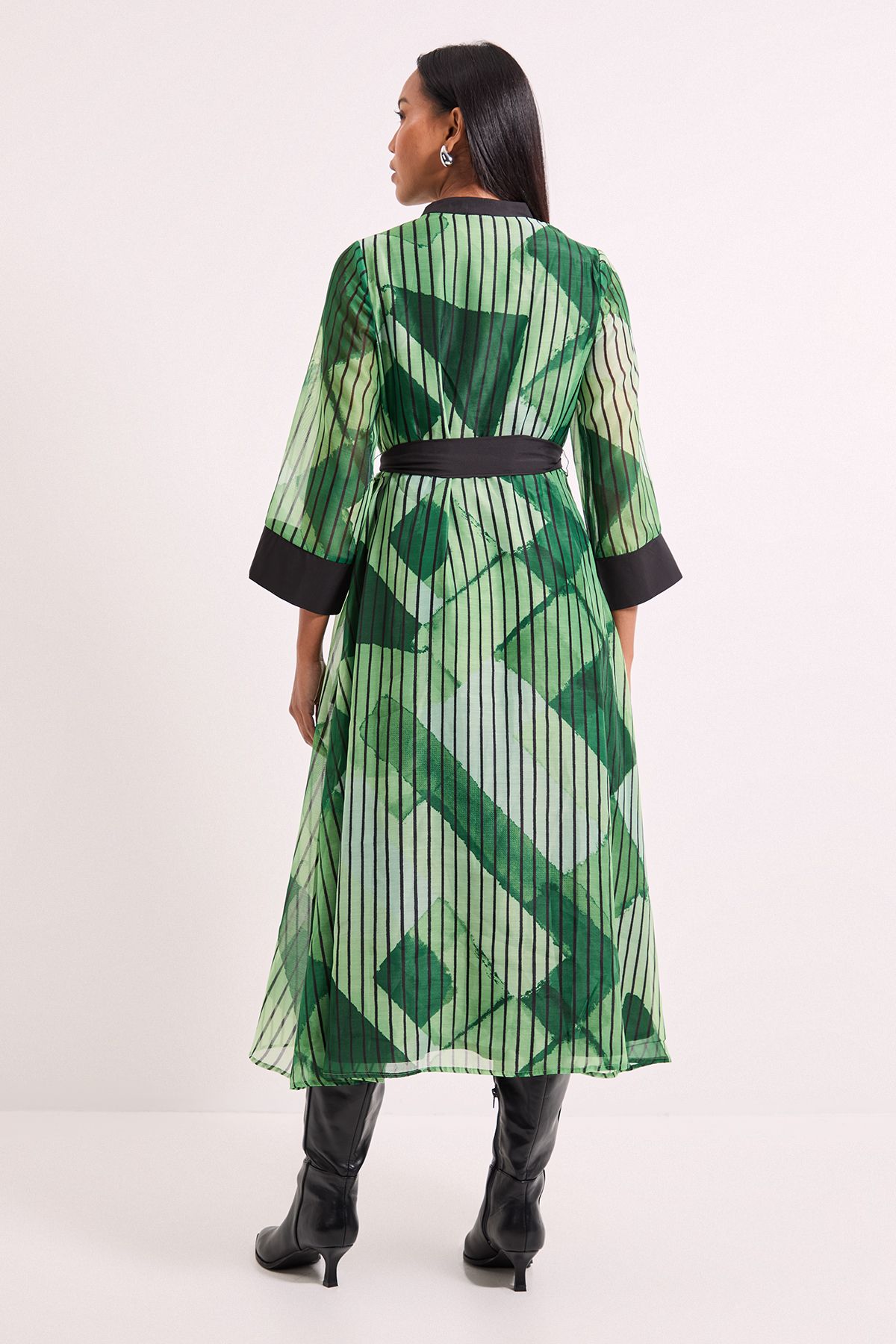 Principles Green Belted Contrast Detail Collarless Shirt Dress Green image 3
