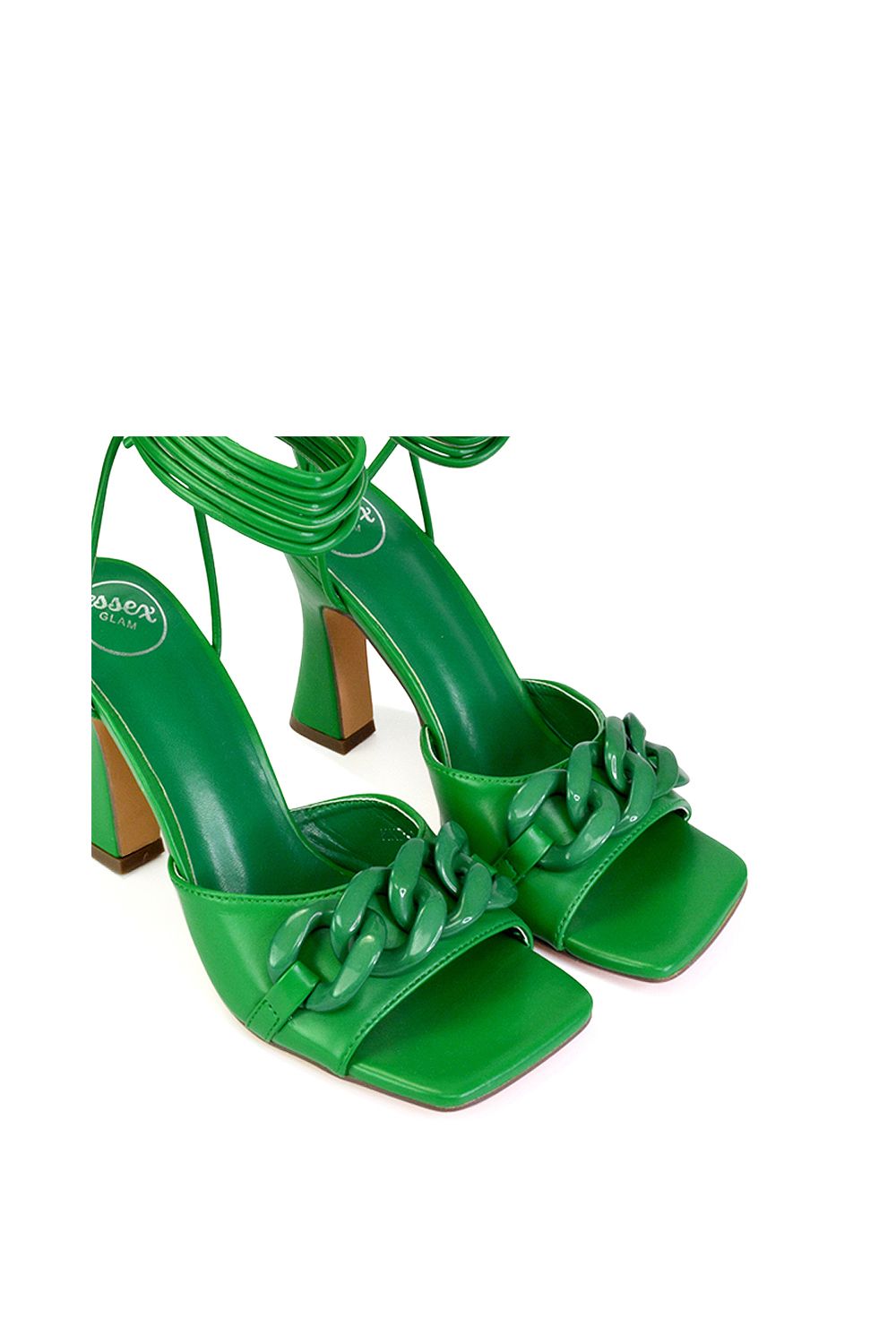 XY London 'Rhegan' Lace Up Chain Detail Square Toe Block High Heel Sandals image 5