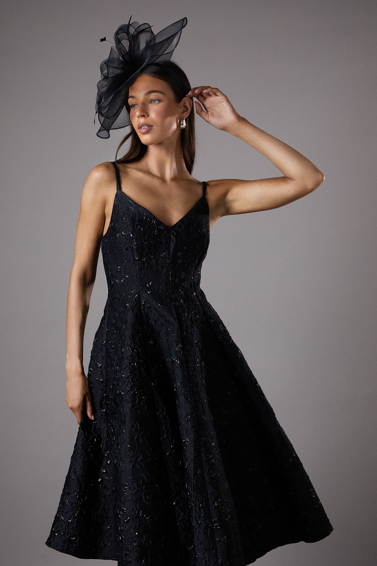 Coast Jacquard Cami Midi Dress Black image 2