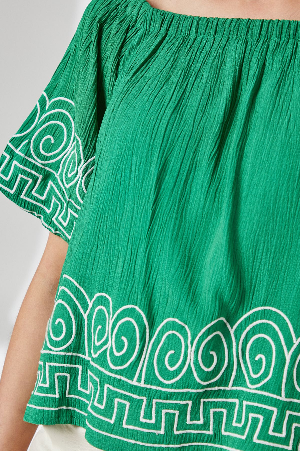 Principles Crinkle Bardot Bubble Sleeve Top Bright Green image 5