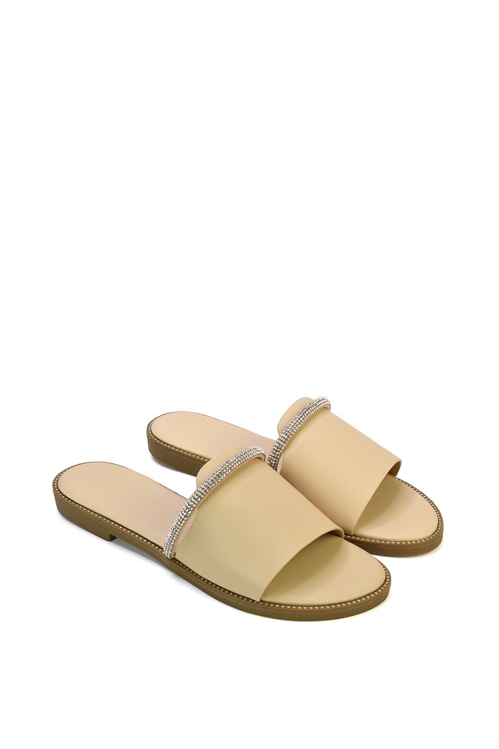XY London 'Khai' Flat Sandal Sliders With Diamante Rhinestone Strap image 4