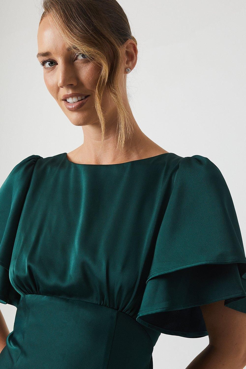 Coast Coast Honoured Satin Back Crepe High Neck Short Sleeve Maxi Bridesmaid Dress Emerald image 2