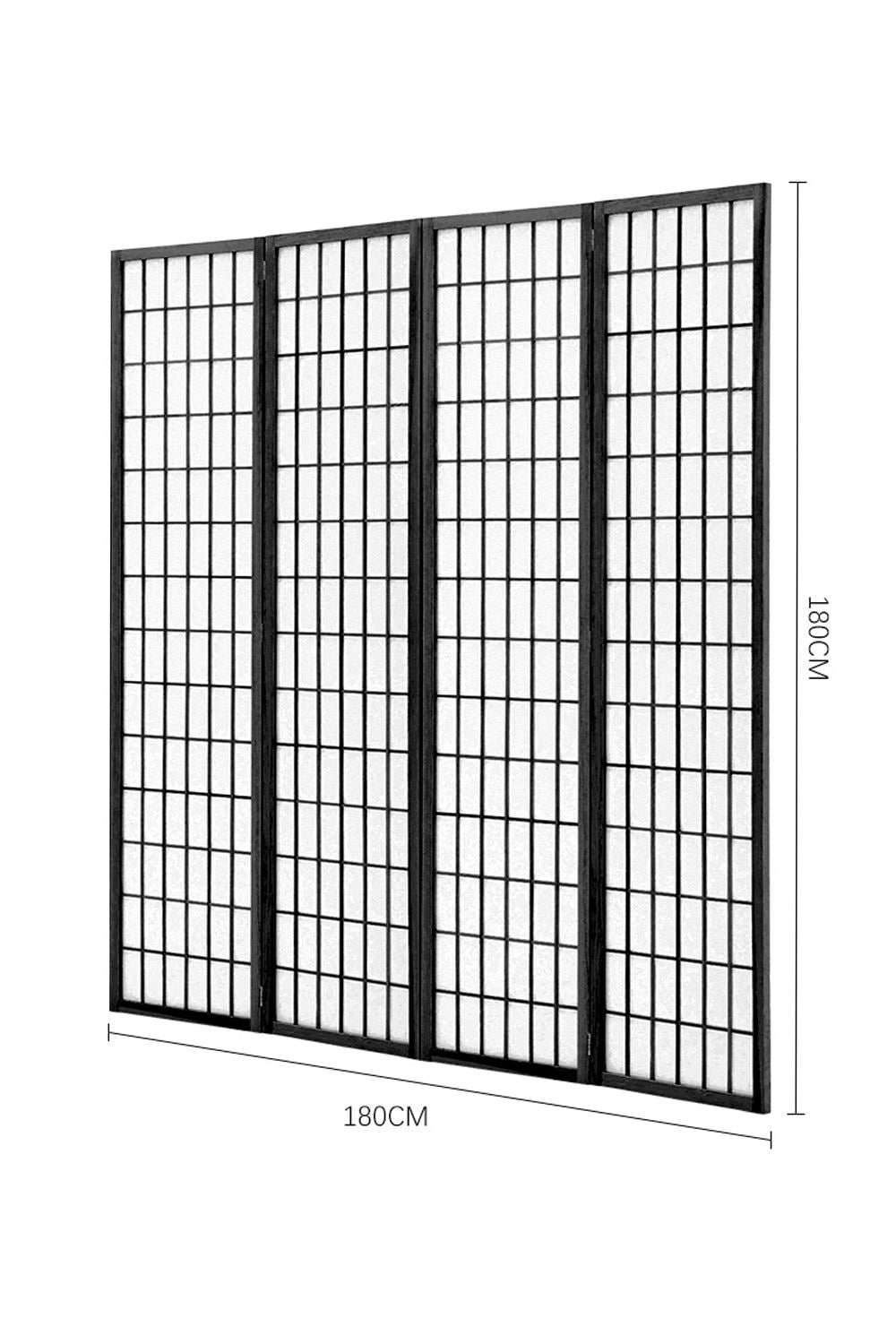 Living and Home 4-Panel Black Solid Wood Folding Room Divider Screen image 6
