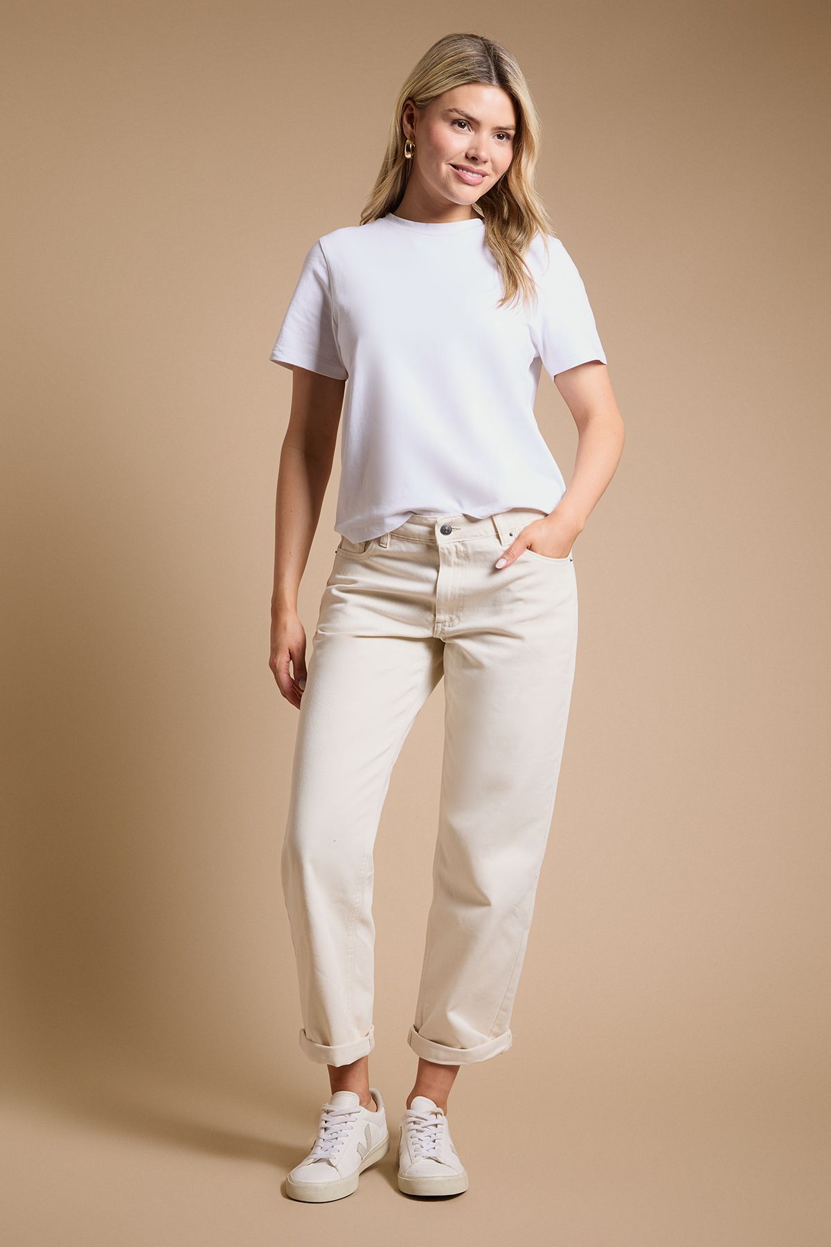 Dorothy Perkins Boyfriends Ankle Grazer Fold Up Jeans Ecru image 4