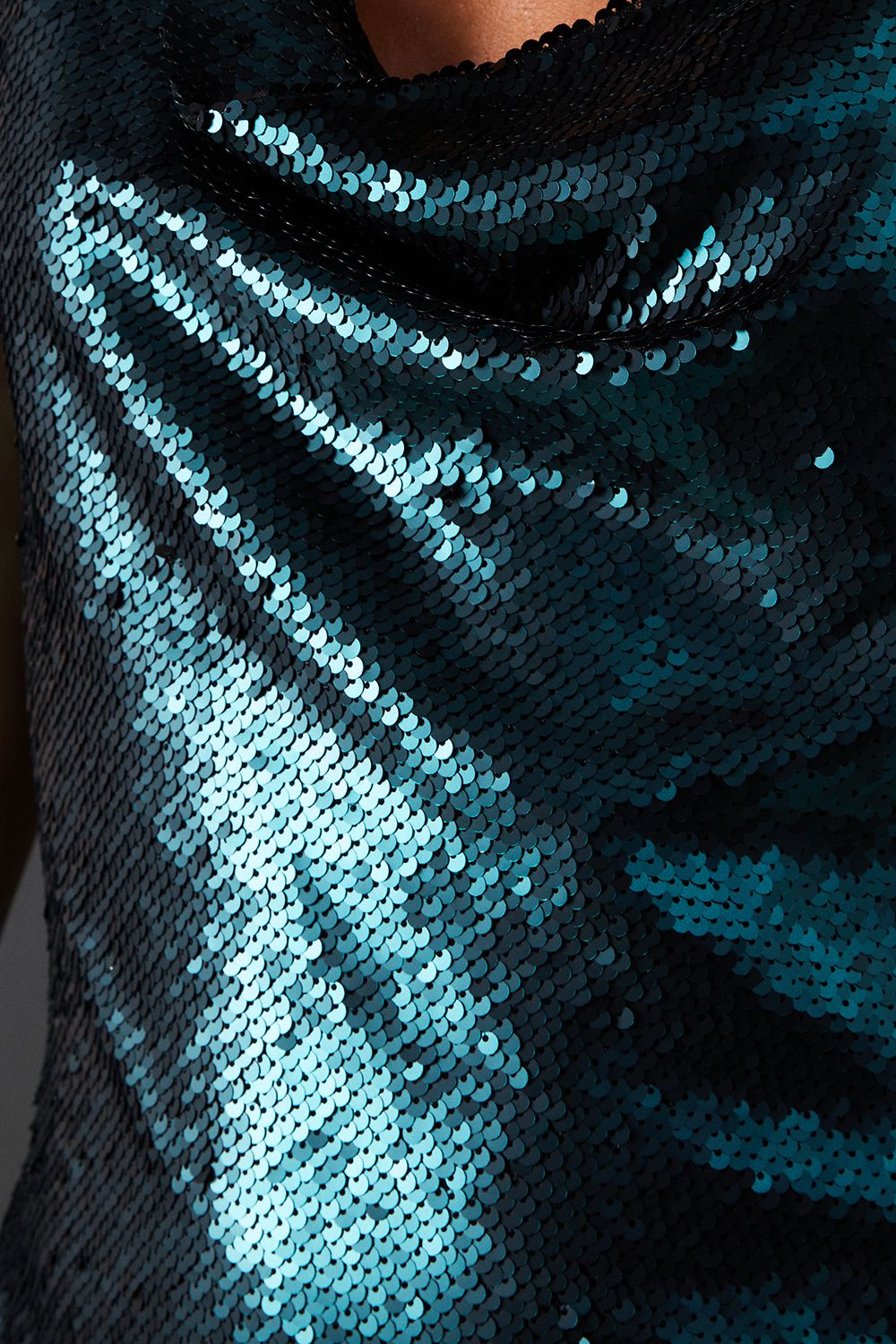 Warehouse Matte Sequin Cowl Neck Mini Dress Teal image 5