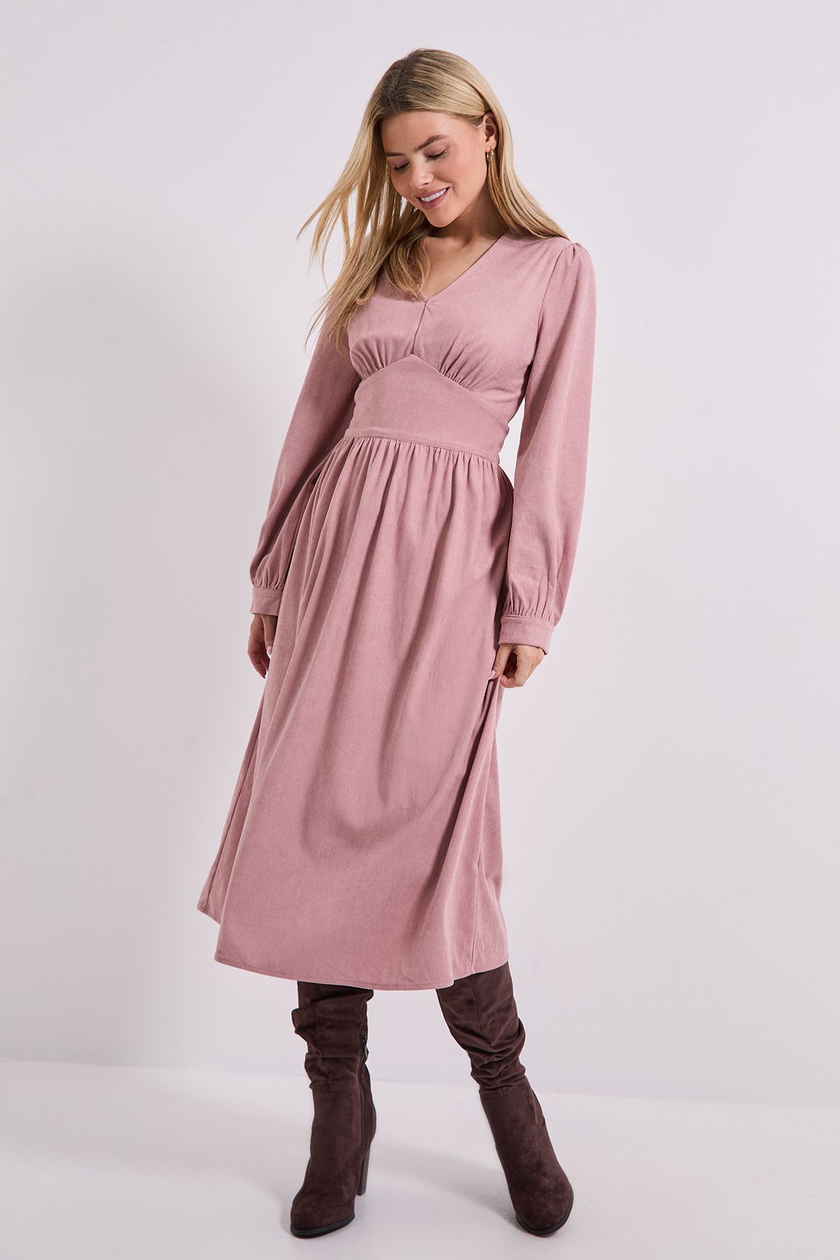 Dorothy Perkins Empire Seam Detail Blouson Sleeve Midi Dress Light Pink image 2