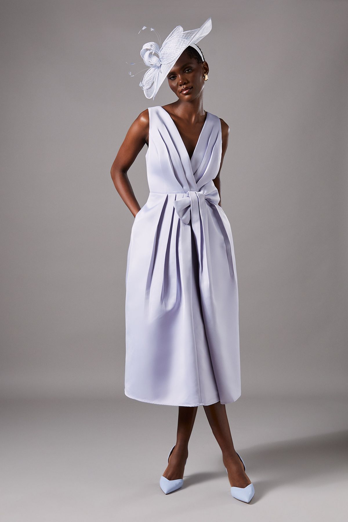 Coast V Neck Bow Detail Midi Dress Blue image 1