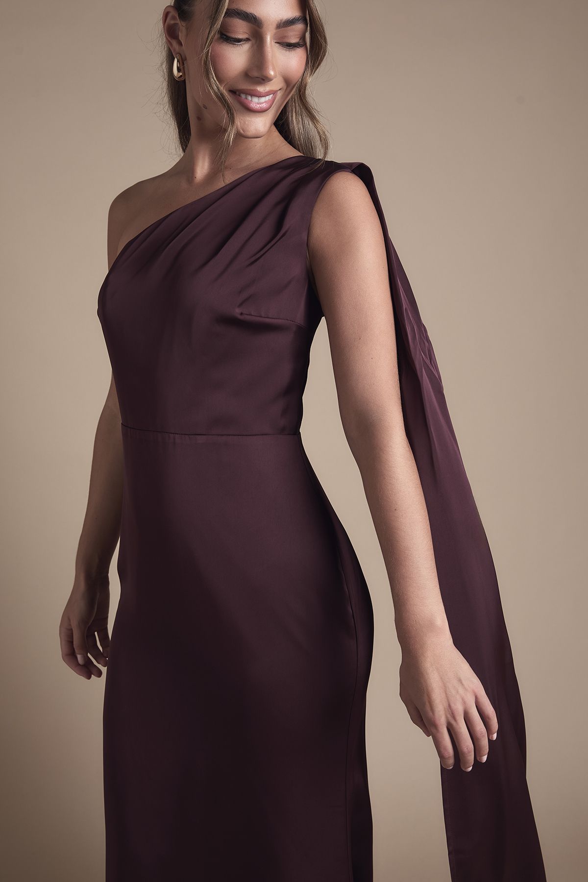 Coast Coast Honoured Drape One Shoulder Satin Maxi Bridesmaid Dress Espresso image 3