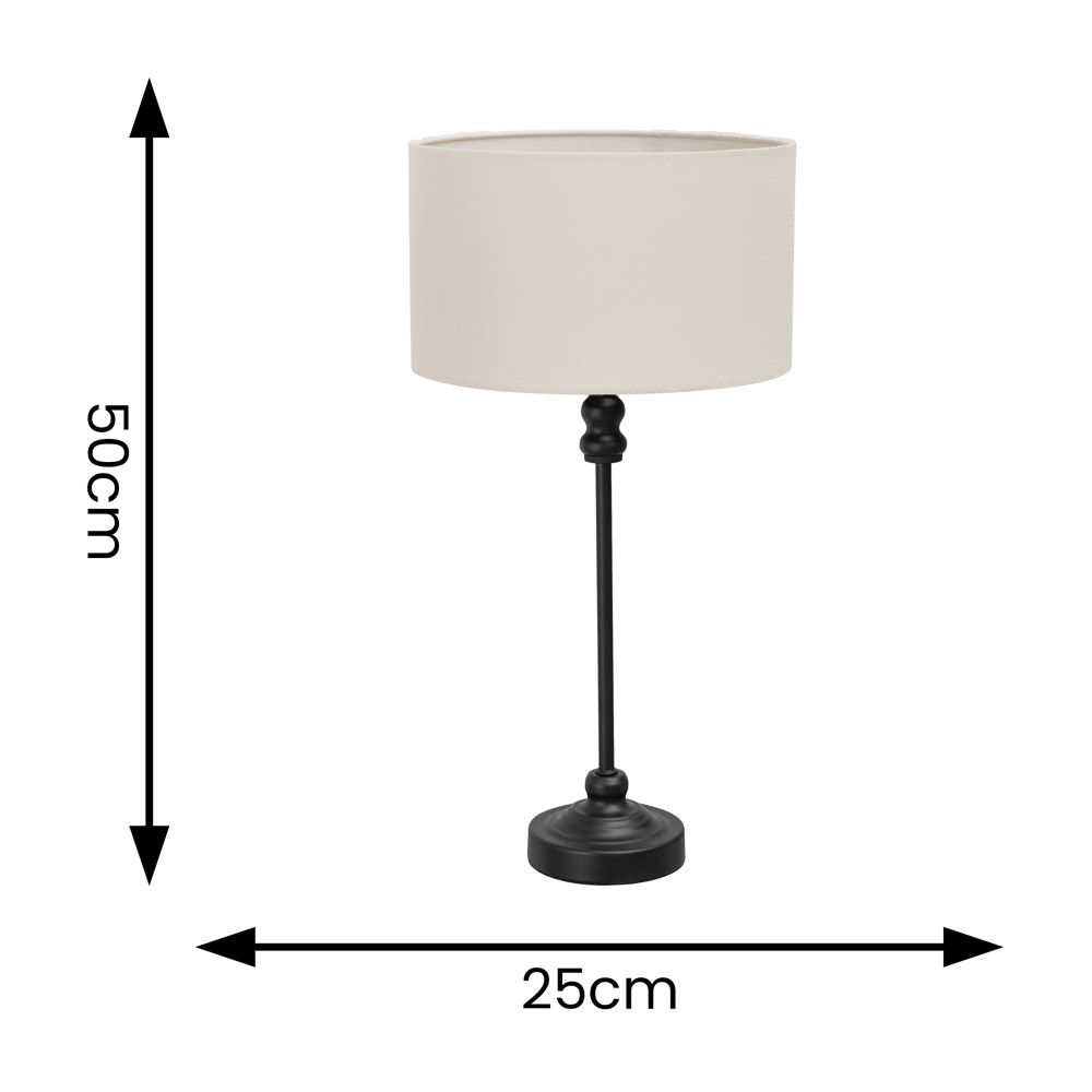 ValueLights Maggie Black Metal Candlestick Table Lamp with Fabric Drum Shade and LED Bulb image 6