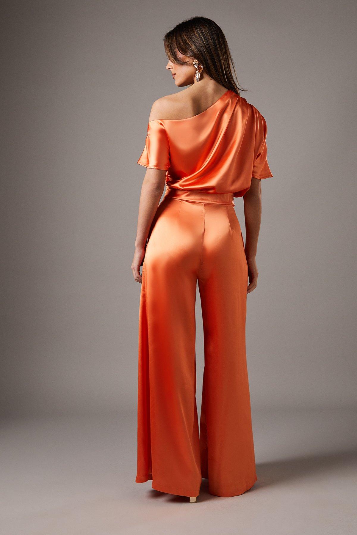 Coast One Shoulder Satin Jumpsuit Orange image 4