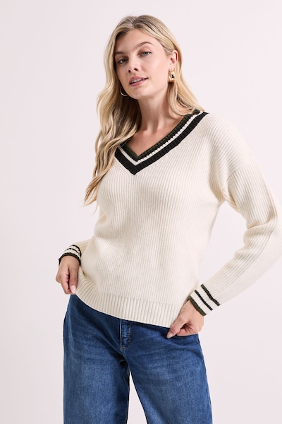 Dorothy Perkins Contrast Cricket Jumper Ivory