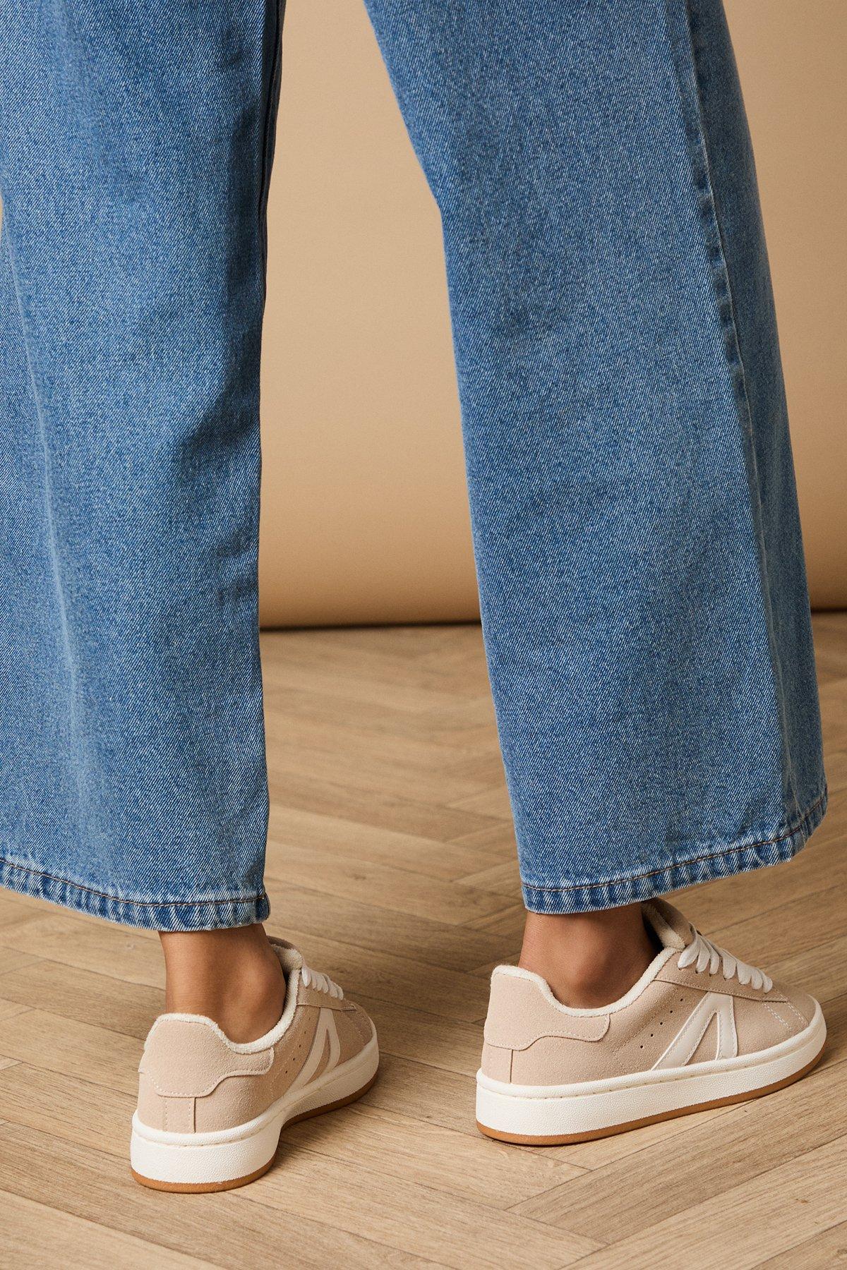 Oasis Dorianna Faux Suede Lace Up Trainers Beige image 3