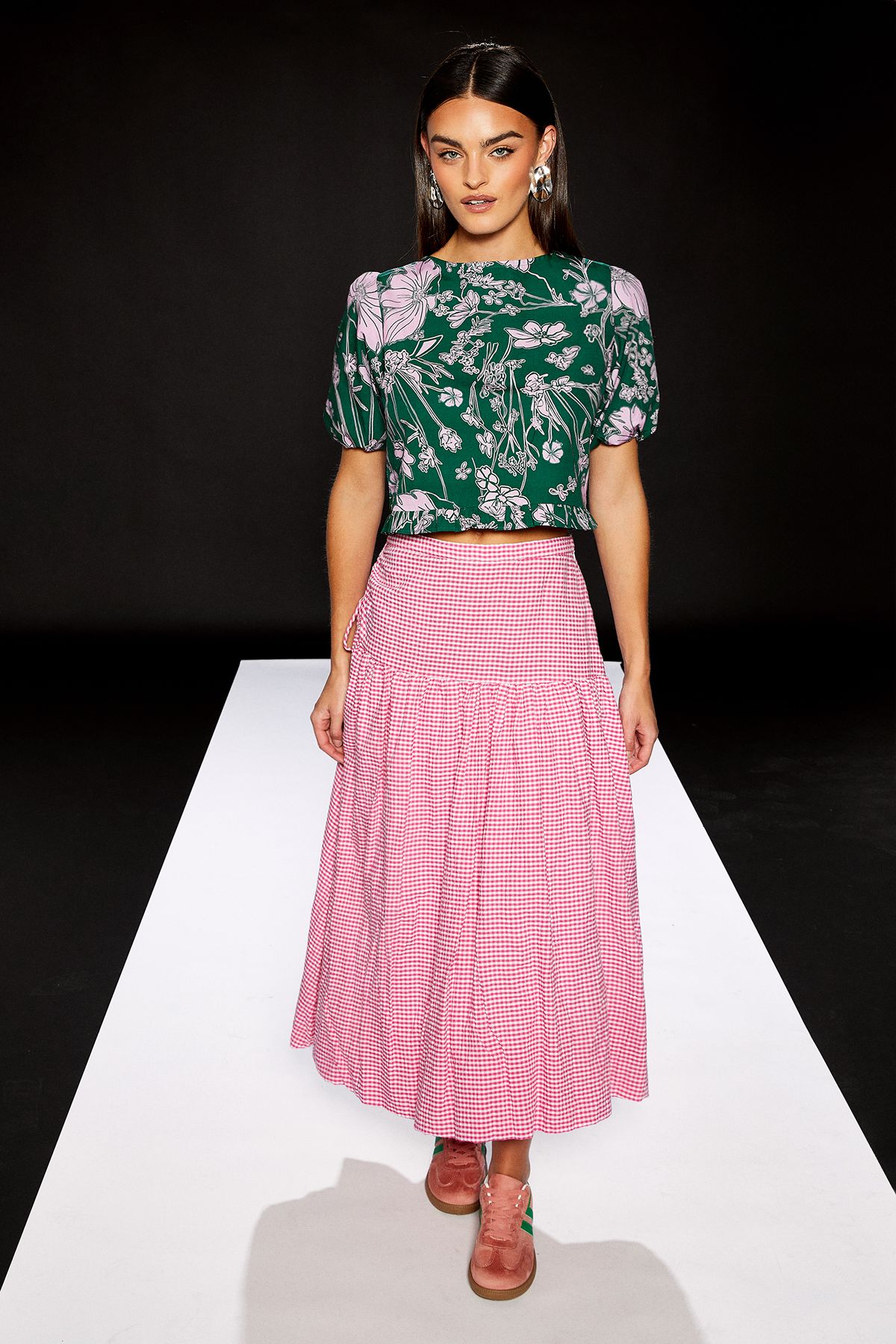 RUNWAY 1.8.1.8 Runway 1.8.1.8 Printed Puff Sleeve Boxy Blouse Green image 2