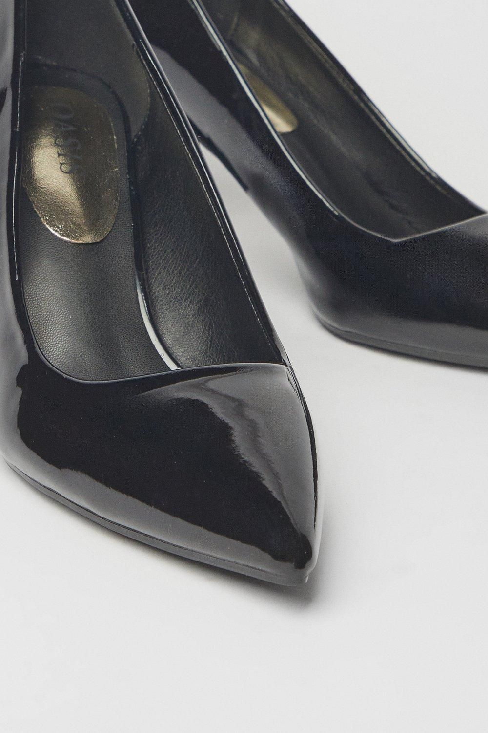 Oasis Val Faux Patent Leather Pointed Block Heel Court Shoes True Black image 4
