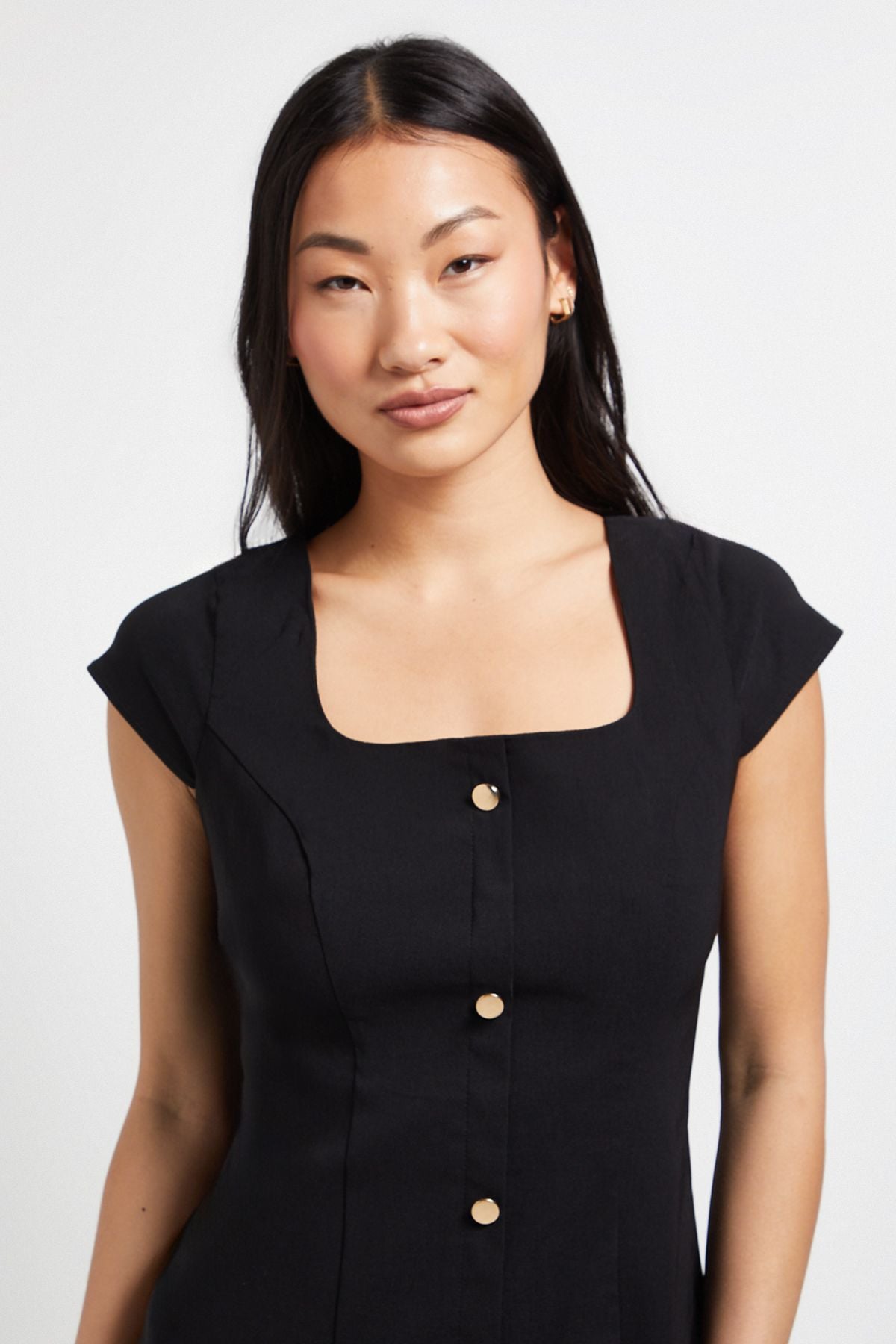 Dorothy Perkins Petite Bengaline Button Down Midi Dress Black image 4