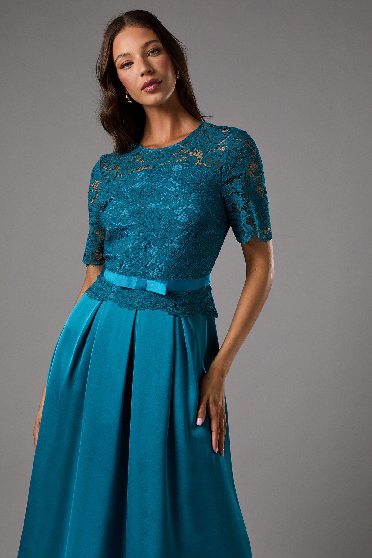 Coast Lace And Crepe Full Skirted Midi Dress Teal image 2