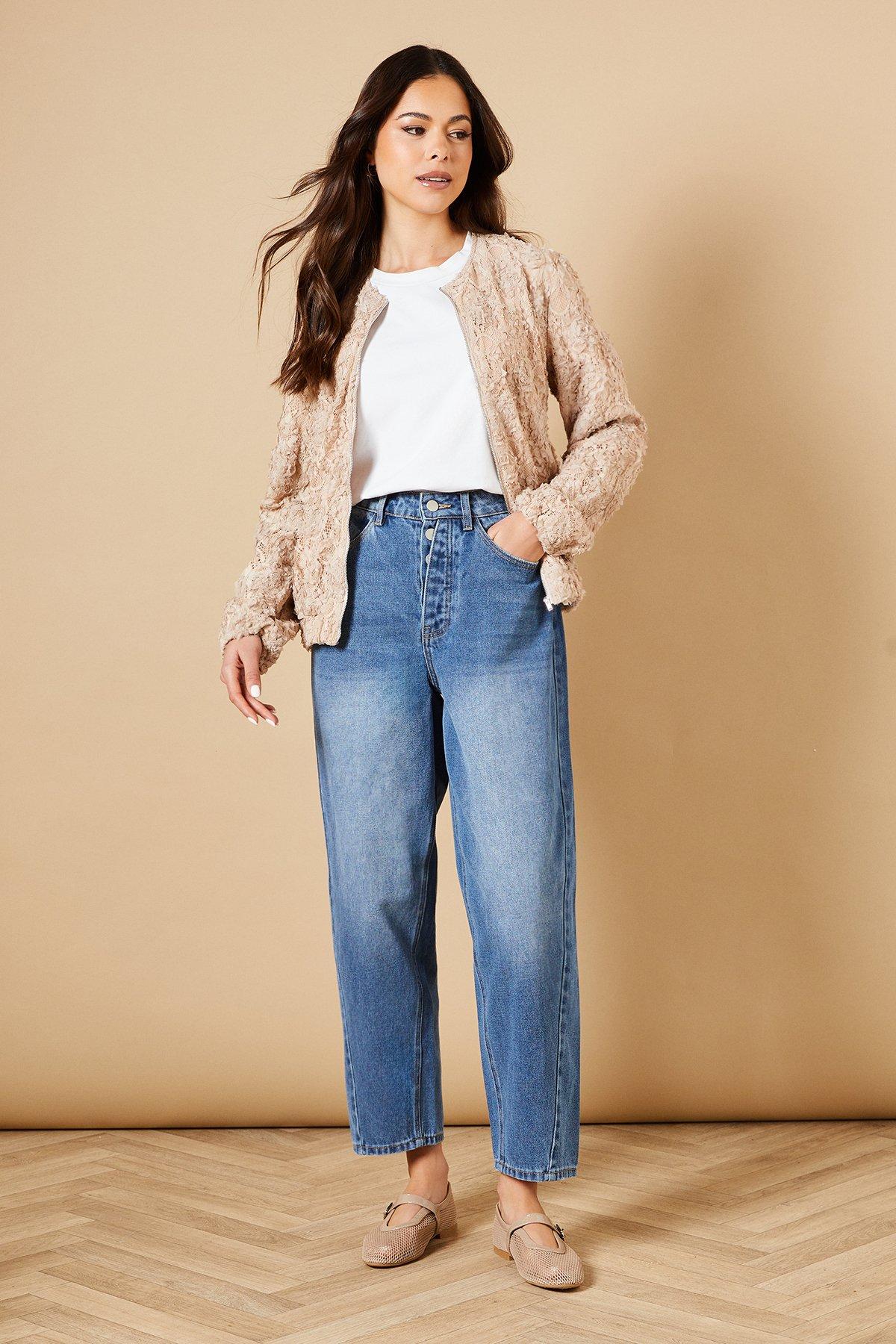 Oasis 3D Floral Lace Bomber Jacket Mocha image 3