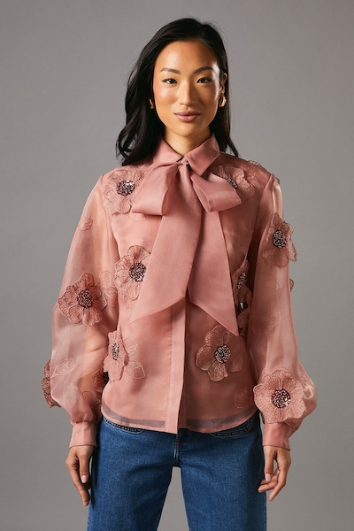 Coast 3D Flower Organza Blouse Nude