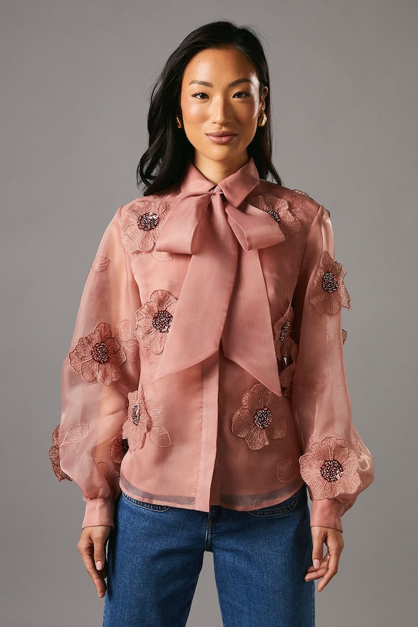 Coast 3D Flower Organza Blouse Nude
