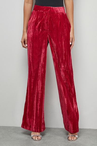 Warehouse Crushed Velvet Wide Leg Trouser Co-ord Hot Pink
