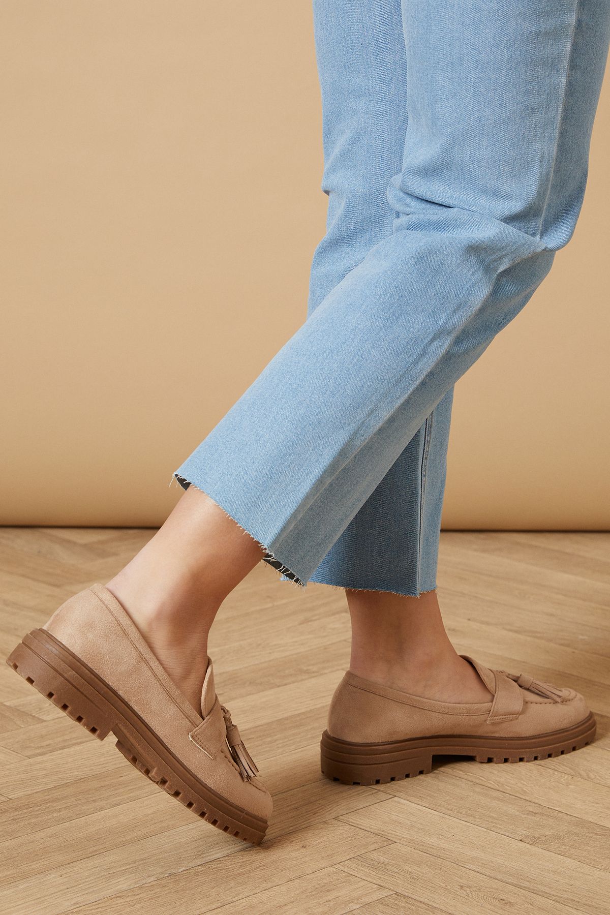 Oasis Barnie Faux Suede Tassel Chunky Loafers Beige image 3