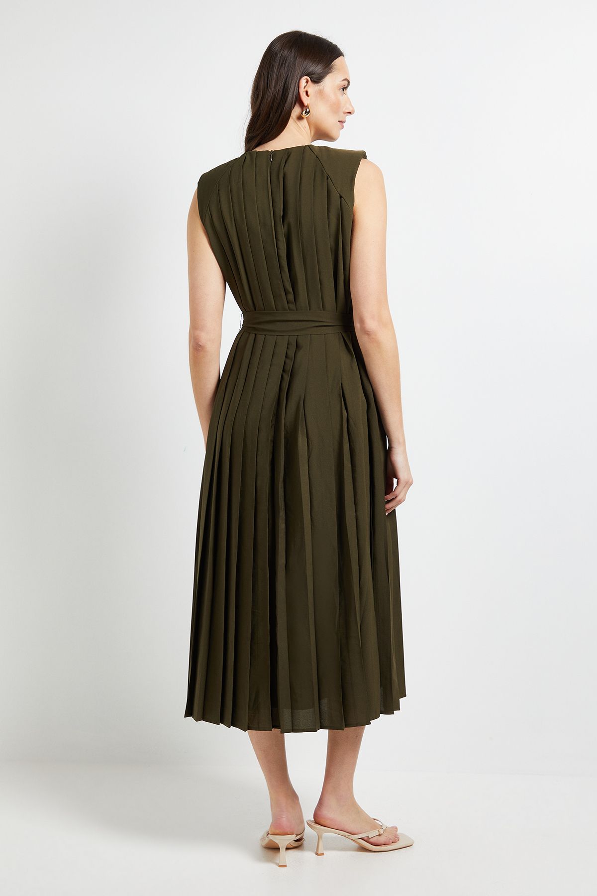 Principles All Over Pleated Midi Dress Olive image 3