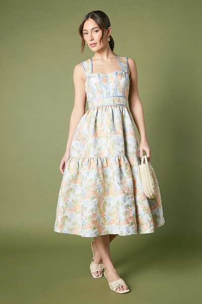 Coast Sweetheart Neckline Seam Detail Jacquard Dress Multi