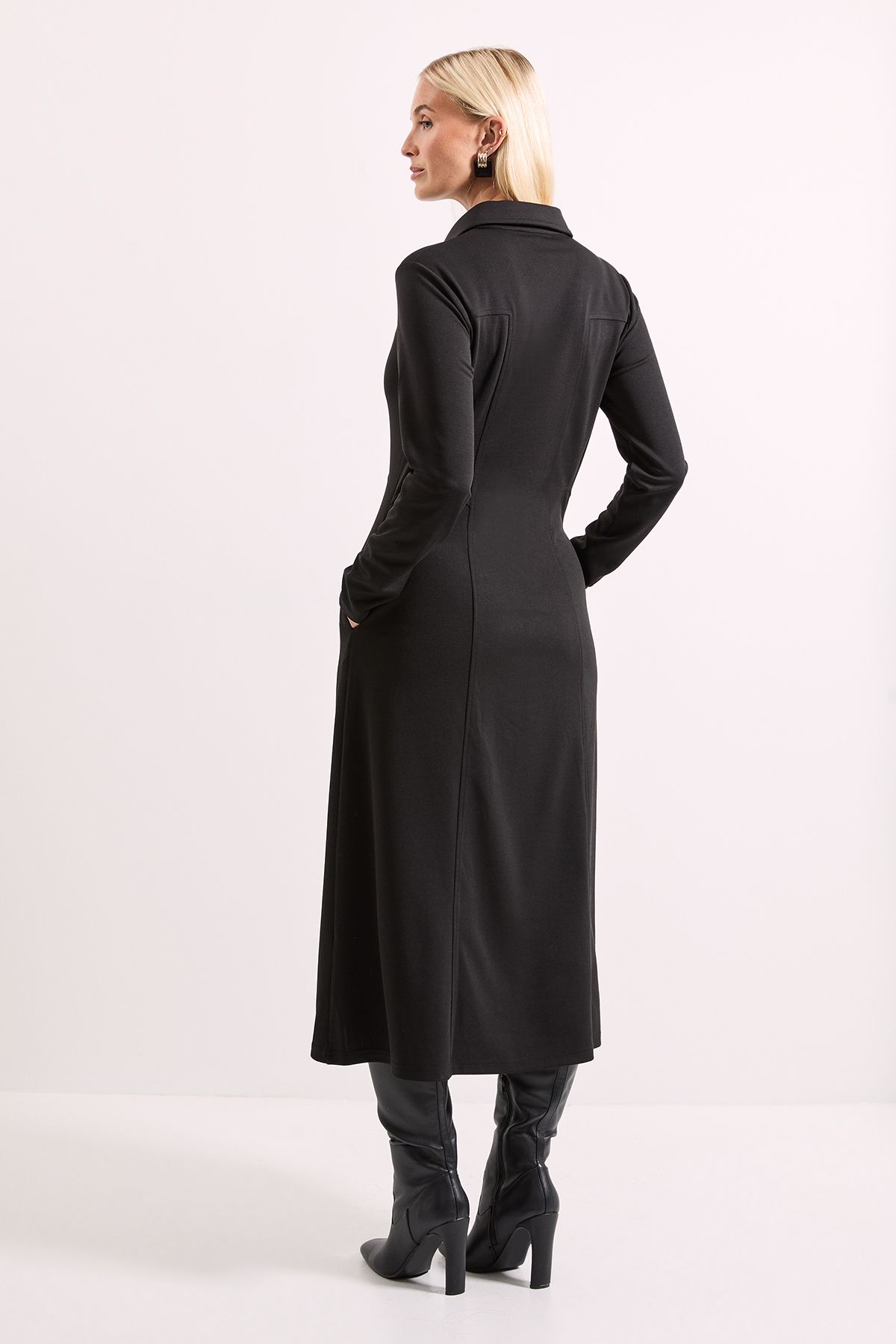 Principles Black Ponte Seam Detail Midi Dress Black image 3