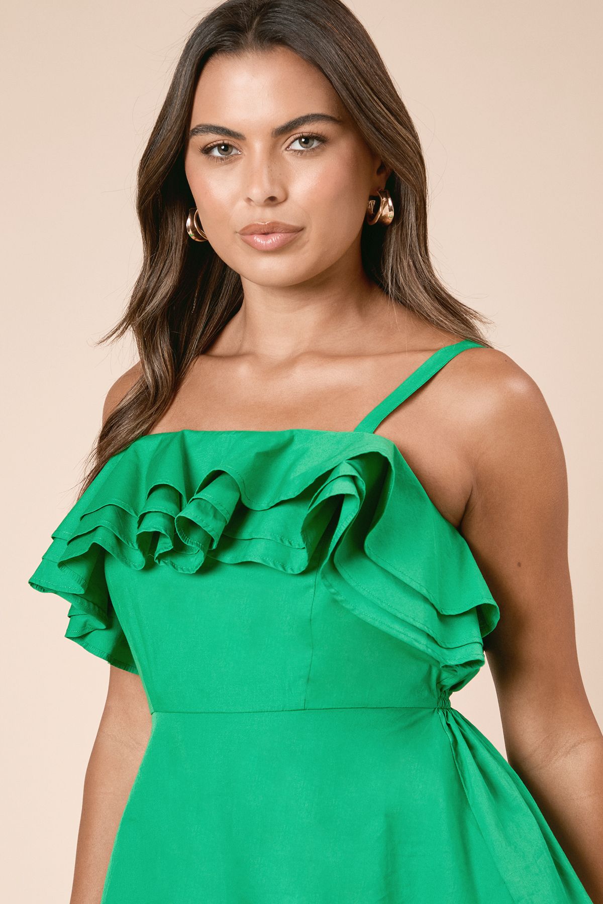 Dorothy Perkins Tiered Frill Neckline Peplum Top Green image 3