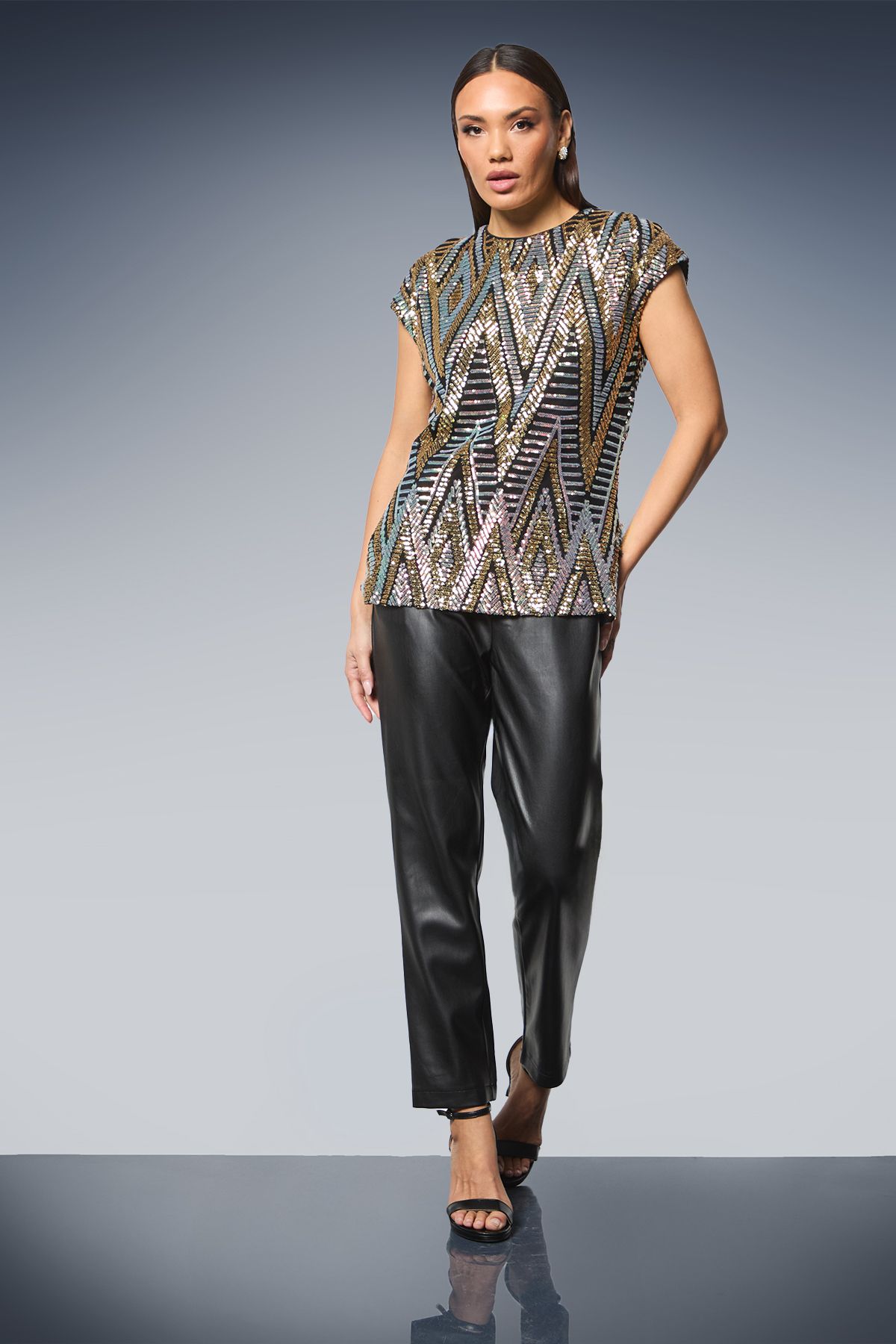 Principles Black Multi Sequin Cold Shoulder Top Black image 1