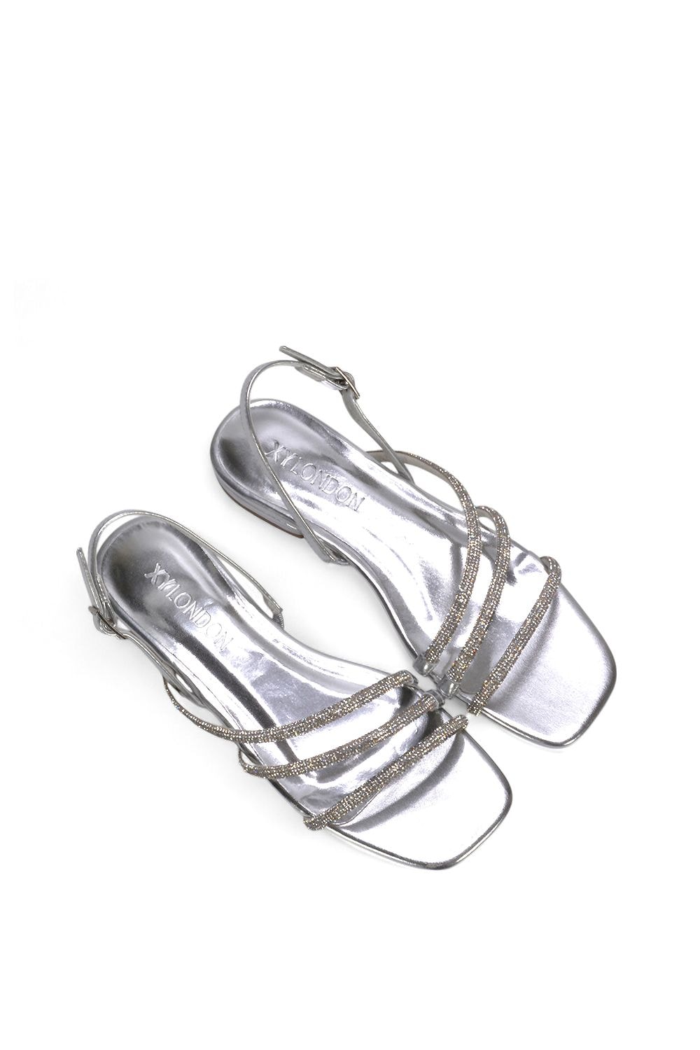 XY London 'Abigale' Strappy Diamante Flat Slingback Sandals With Buckle image 6