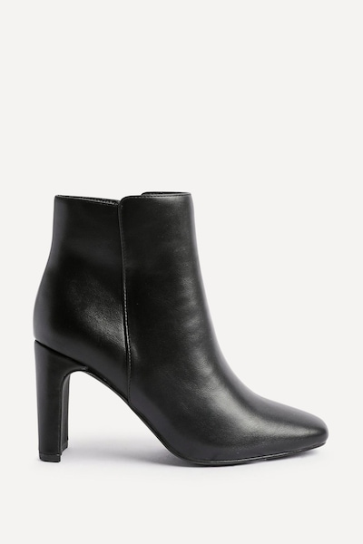 Linzi Glance Black Faux Leather Block Heel Ankle Boot