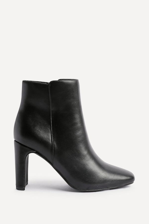 Linzi Glance Black Faux Leather Block Heel Ankle Boot