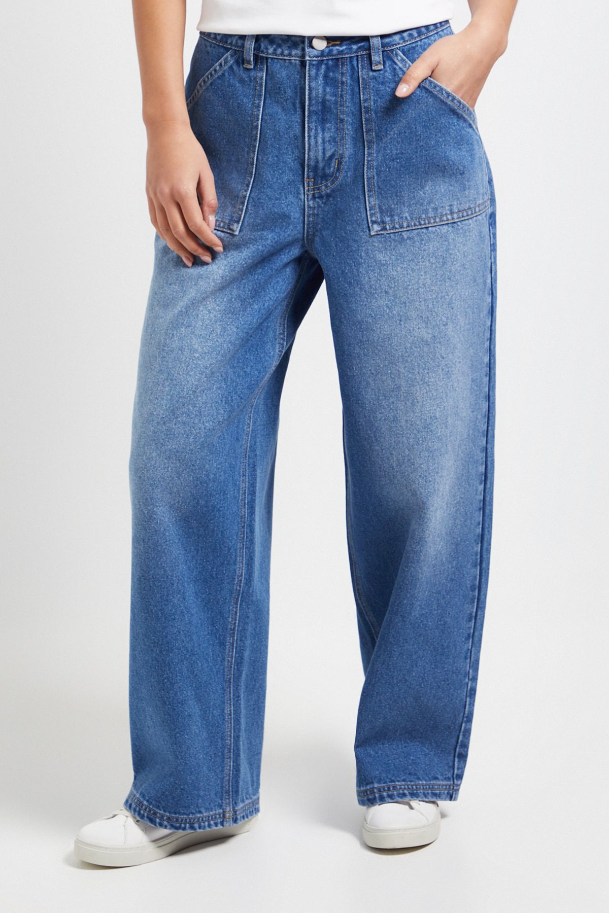 Dorothy Perkins Petite Wide Leg High Waist Denim Jeans Mid Wash image 2