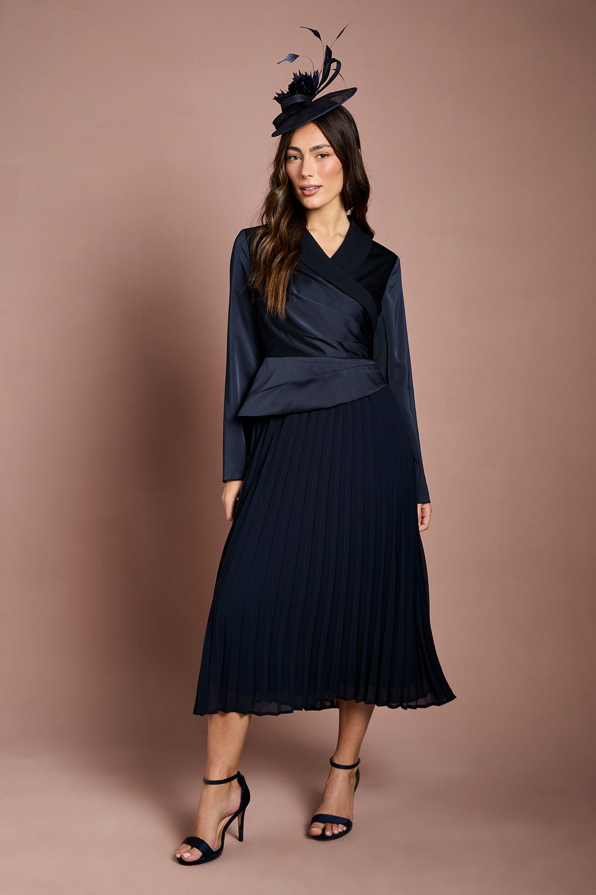 Coast Tailored Pleat Skirt Midi Dress Navy image 1